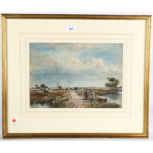 167 - David Cox RWS (1783 - 1859), landscape with figures, watercolour, signed, 24cm x 34cm, framed