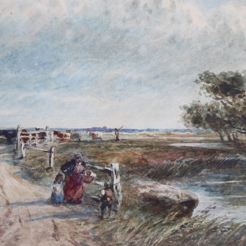 167 - David Cox RWS (1783 - 1859), landscape with figures, watercolour, signed, 24cm x 34cm, framed