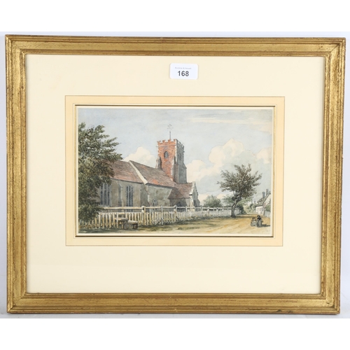 168 - John Preston Neale (1771 - 1847), St Mary's church Tattingstone Suffolk, watercolour, inscribed vers... 