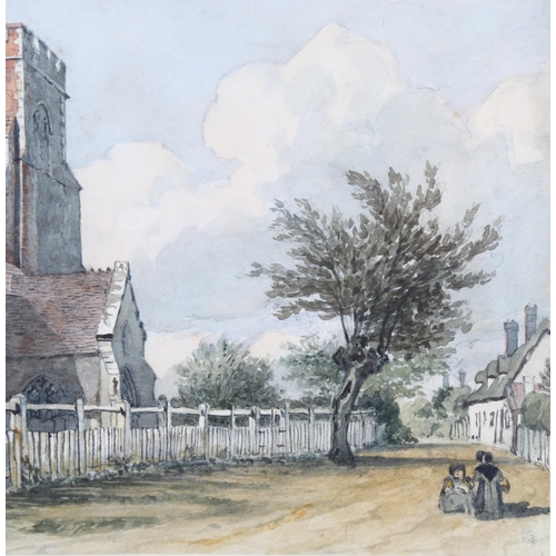 168 - John Preston Neale (1771 - 1847), St Mary's church Tattingstone Suffolk, watercolour, inscribed vers... 