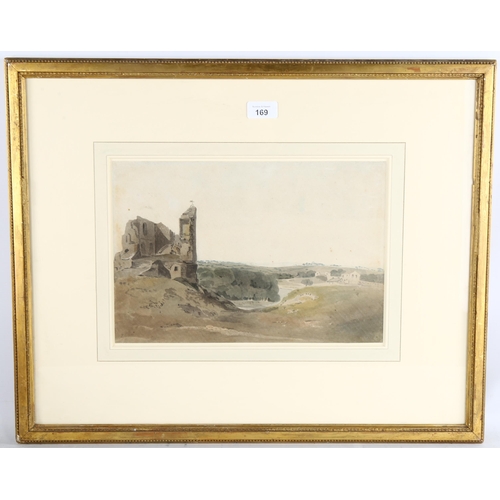 169 - John Varley )WS (1778 - 1842), Knaresborough Castle Yorkshire, watercolour, 24cm x 35cm, framed