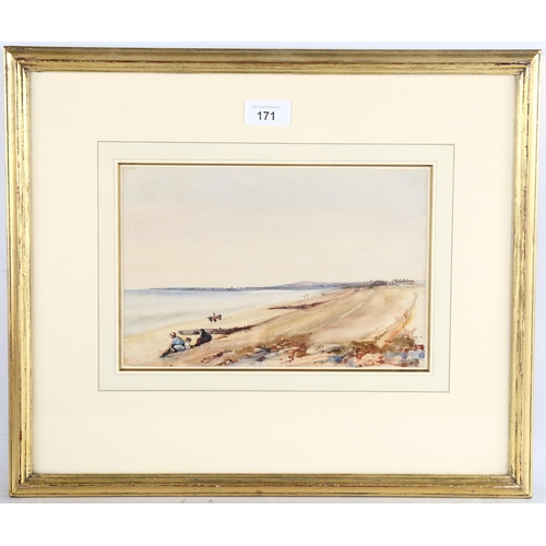 171 - Charles Grey Graves (1783 - 1852), beach scene, watercolour, 17cm x 26cm, framed