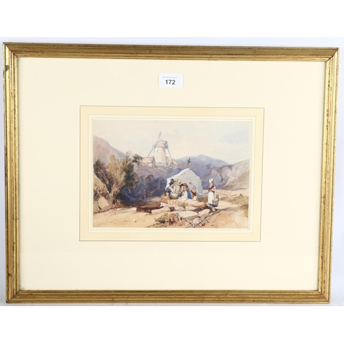 172 - William Brockedon (1787 - 1854), women by a fountain, watercolour, 17cm x 25cm, framed