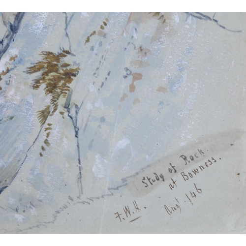 177 - Frederick William Hulme (1816 - 1884), study of rock at Bowness, watercolour, signed with monogram d... 