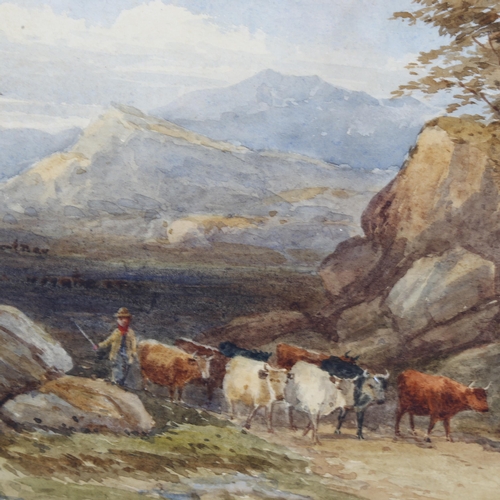 179 - Louise Meadows, farmer and cattle, watercolour, signed with monogram, 24cm x 33cm, framed