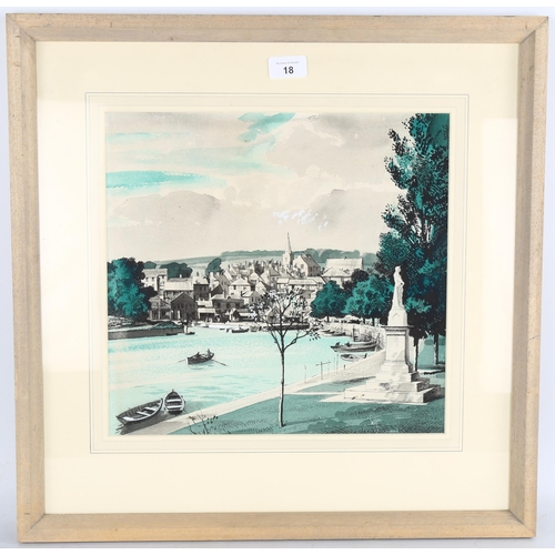 18 - Rowland Hilder (1905 - 1993), Kingsbridge Devon, watercolour on paper, 33cm x 35cm, framed