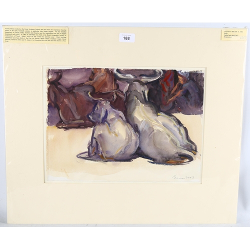 188 - Anthony Bream (born 1943), two bulls, watercolour, signed and dated 2003, 28cm x 39cm, framed