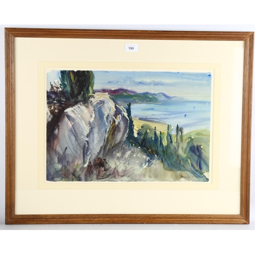 190 - Anthony Bream (born 1943), rocks Corfu, watercolour, signed, 34cm x 49cm, framed