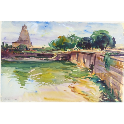 192 - Anthony Bream (born 1943), temple Canchipurnan, watercolour, signed and dated 1992, 33cm x 50cm, fra... 