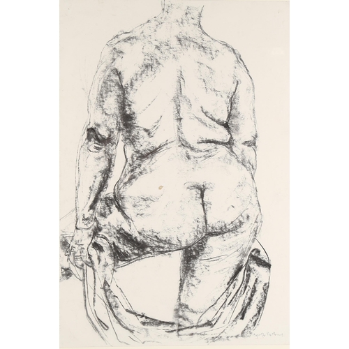 195 - Contemporary nude life study, charcoal on paper, indistinctly signed, 57cm x 38cm, framed