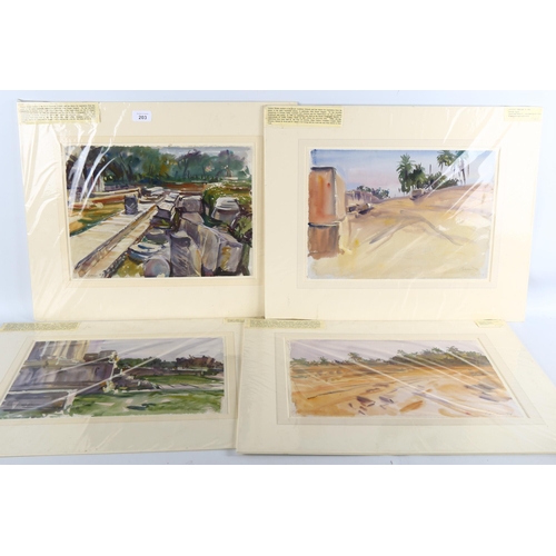 203 - Anthony Bream (born 1943), 4 watercolours including Karnak Egypt, and Tunisia, 28cm x 38cm, mounted ... 