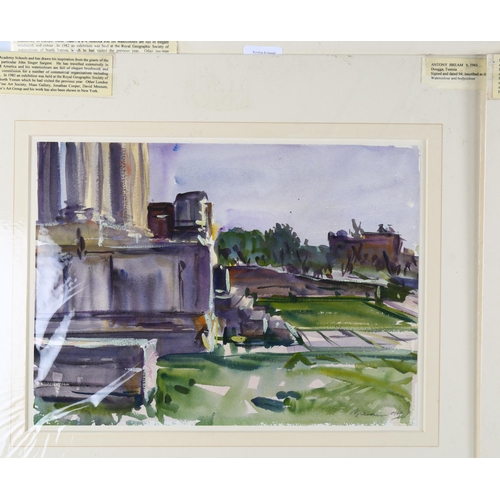 203 - Anthony Bream (born 1943), 4 watercolours including Karnak Egypt, and Tunisia, 28cm x 38cm, mounted ... 