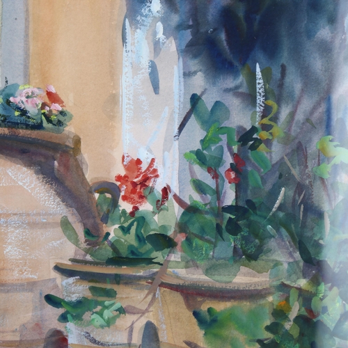 206 - Anthony Bream (born 1943), patio pots Corfu, 1995, watercolour, 38cm x 36cm, framed