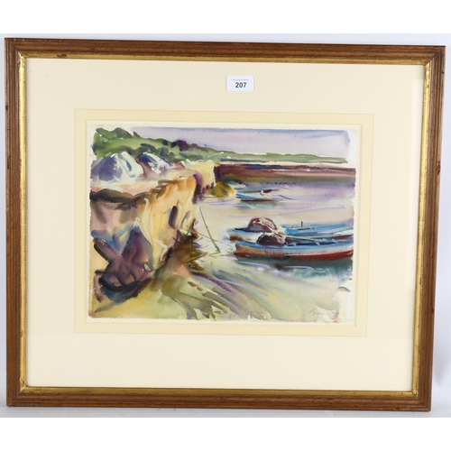 207 - Anthony Bream (born 1943), boats moored Corfu, 1994, watercolour, 29cm x 39cm, framed