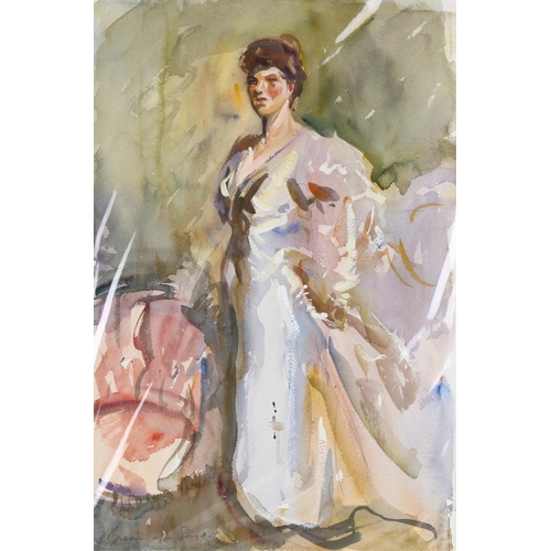 211 - Anthony Bream (born 1943), portrait of a lady, watercolour, signed, 50cm x 33cm, mounted