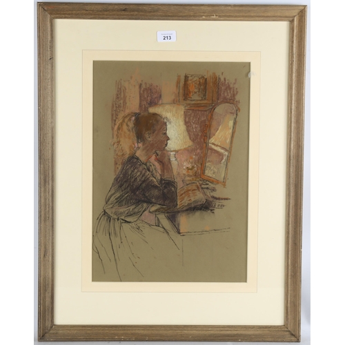 213 - Pamela Kay RWS NEAC (born 1939), Helen, chin on hands, pastel on tinted paper, 45cm x 32cm, framed, ... 