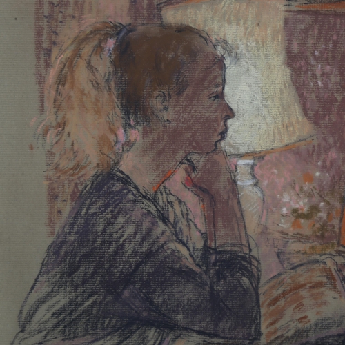 213 - Pamela Kay RWS NEAC (born 1939), Helen, chin on hands, pastel on tinted paper, 45cm x 32cm, framed, ... 