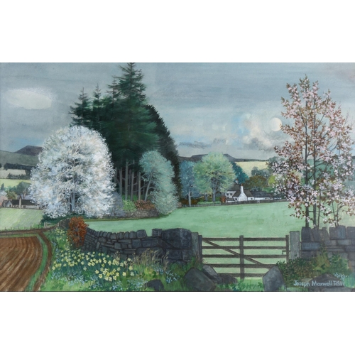 214 - Joseph Maxwell RSW, the light of two lands, May tree, Crieff, watercolour, signed and dated 1995, Ex... 