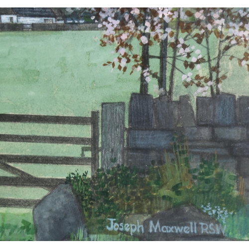 214 - Joseph Maxwell RSW, the light of two lands, May tree, Crieff, watercolour, signed and dated 1995, Ex... 