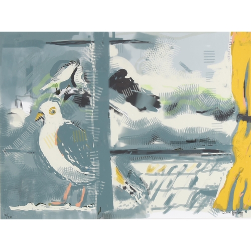 215 - Diane Hoskins, gulls, colour screenprint, signed in pen, no. 2/20, 37cm x 50cm, framed