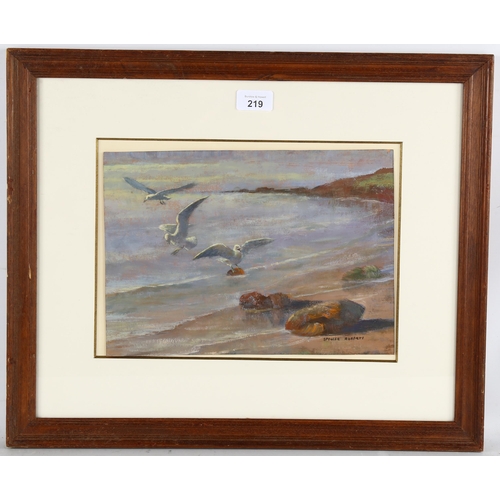 219 - Spencer Roberts (1920 - 1997), gulls at the shore, oil on board, signed, 22cm x 30cm, framed