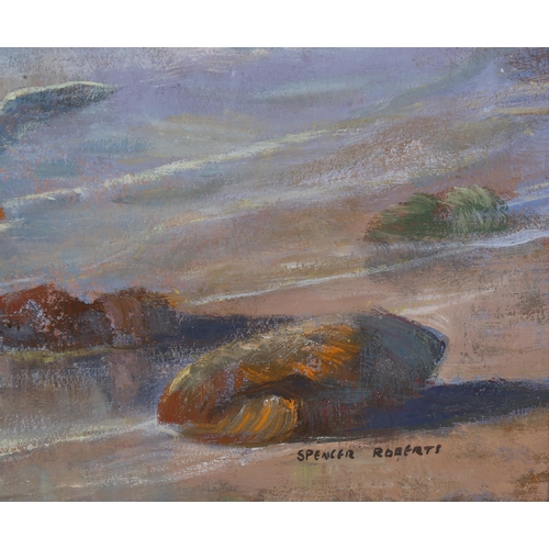 219 - Spencer Roberts (1920 - 1997), gulls at the shore, oil on board, signed, 22cm x 30cm, framed