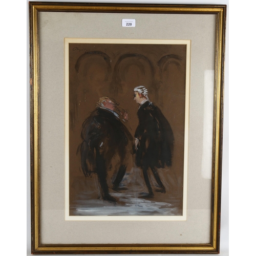 220 - Phyllis Mackenzie (1911 - 1998), 2 barristers, watercolour on brown paper, signed, 50cm x 34cm, fram... 