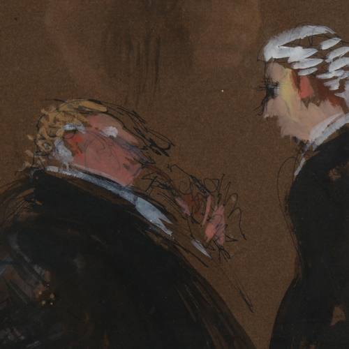 220 - Phyllis Mackenzie (1911 - 1998), 2 barristers, watercolour on brown paper, signed, 50cm x 34cm, fram... 