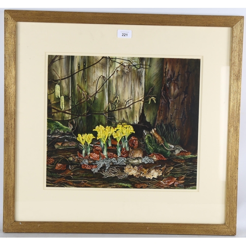 221 - Lesley Fotherby (born 1946), mouse in woodland, watercolour, signed, 36cm x 41cm, framed