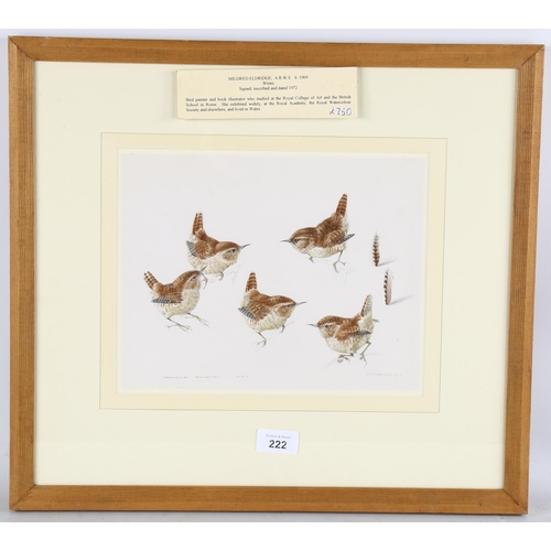 222 - Mildred Eldridge ARWS (1909 - 1991), wrens, original watercolour illustration, signed and dated 1972... 