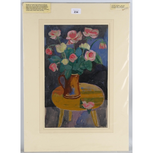 234 - Austin Taylor (1908 - 1992), flowers in a vase, watercolour, 40cm x 25cm, mounted