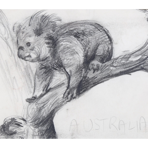 237 - Spencer Roberts (1920 - 1997), Koala bears, pencil sketch, 37cm x 34cm, framed