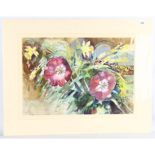 240 - Audrey Macleod, spring flowers, watercolour, signed, 37cm x 52cm, mounted