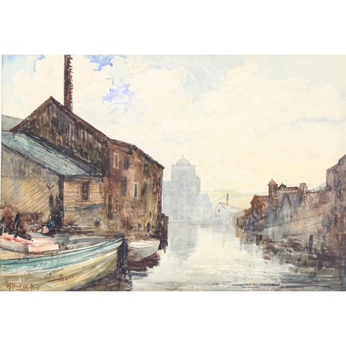 249 - Alfred William Rich (1856 - 1921), barges on a canal, watercolour, signed, 27cm x 39cm, framed