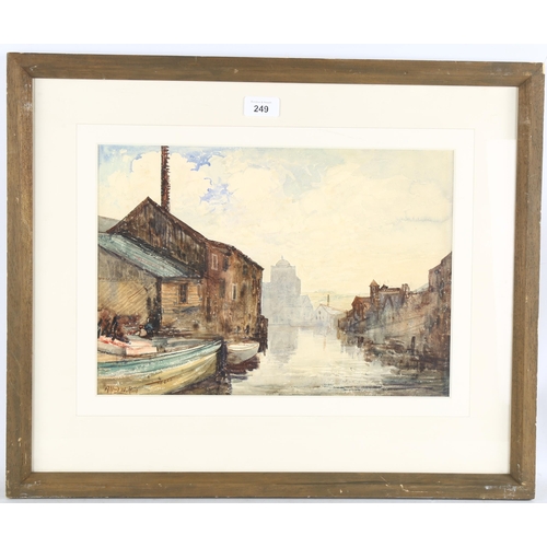 249 - Alfred William Rich (1856 - 1921), barges on a canal, watercolour, signed, 27cm x 39cm, framed