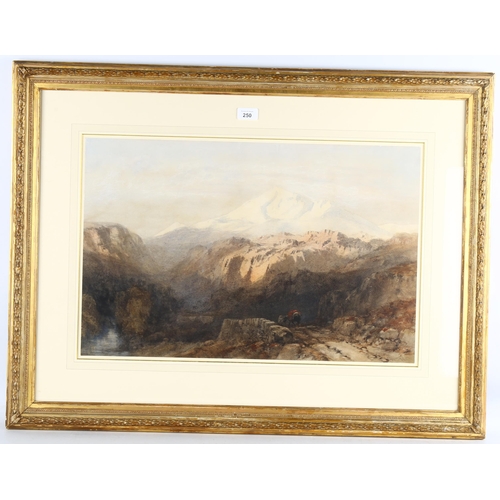 250 - William Evans of Bristol OWS, Welsh mountain landscape, watercolour, 40cm x 62cm, framed