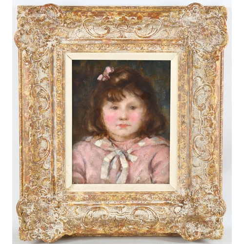 254 - Mid-20th century portrait of a girl, oil on board, unsigned, 24cm x 19cm, framed