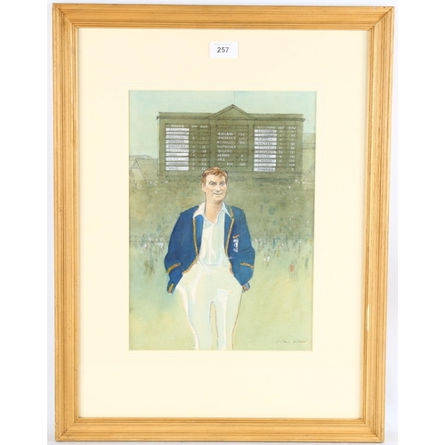 257 - **DESCRIPTION CHANGE** John Ward RA, portrait of *Ray Illingworth*, watercolour, signed, 35cm x 25cm... 