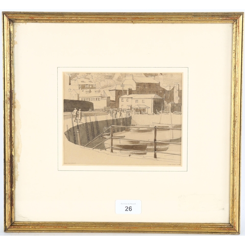 26 - G W T Mosedale, Lyme Regis, sepia watercolour, signed and dated 1936, 13cm x 17cm, framed