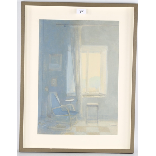 27 - David Tindle (born 1932), interior, watercolour, 46cm x 33cm, framed