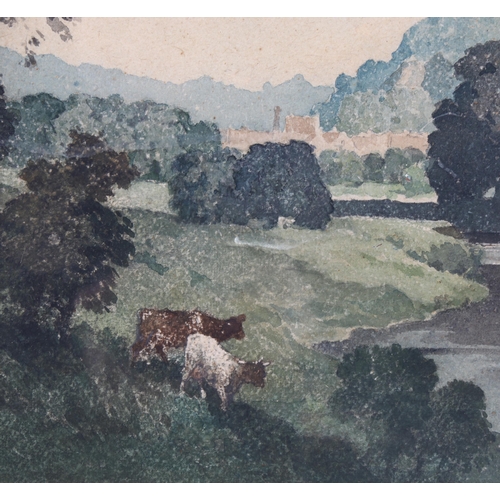 32 - Bertram Priestman (1868 - 1951), cattle on a riverbank, watercolour on handmade paper, 30cm x 50cm, ... 