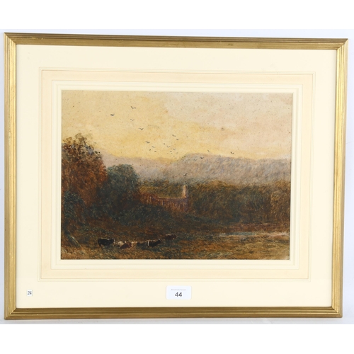 44 - David Cox (1783 - 1859), view towards Tintern Abbey, watercolour, signed, 26cm x 35cm, framed