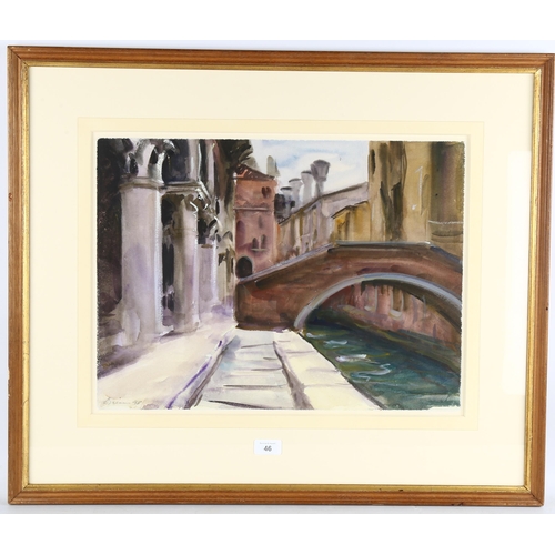 46 - Anthony Bream (born 1943), Ponte Della Beccarie Venice, watercolour, signed and dated 1998, 38cm x 5... 
