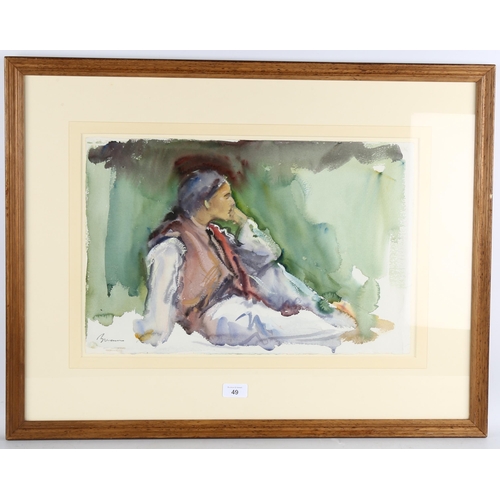 49 - Anthony Bream (born 1943), Tunisian Girl, watercolour, signed and dated 1998, 33cm x 50cm, framed