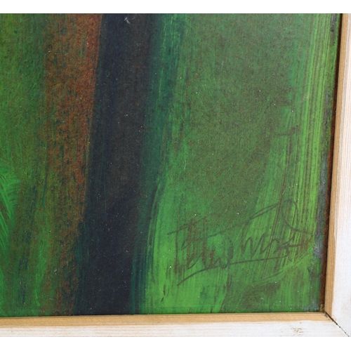 5 - Peter Edwards, landscape, oil on board, signed with artist's label verso, 49cm x 60cm, framed