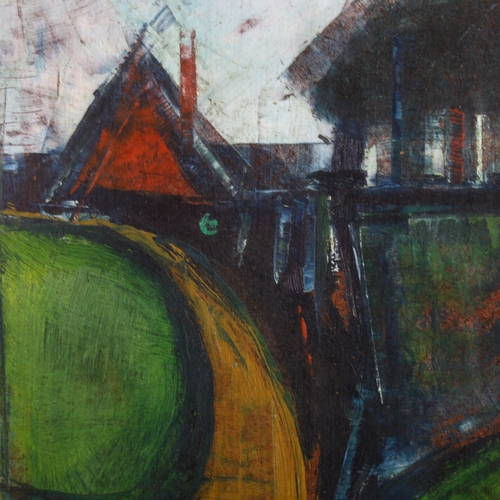 5 - Peter Edwards, landscape, oil on board, signed with artist's label verso, 49cm x 60cm, framed