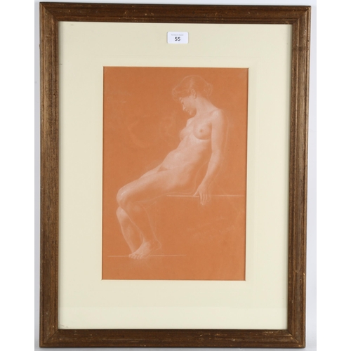 55 - Walter Stanley Paget (1863 - 1935), nude life study, white chalk on red paper, indistinct inscriptio... 