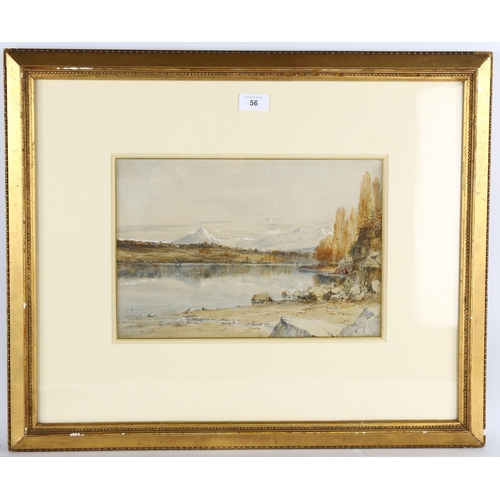 56 - James Holland (1799/1800 - 1870), Mont Blanc from Lake Geneva, watercolour, signed and dated 1838, 2... 