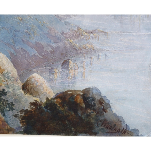 59 - Charles Woolnoth (1815 - 1906), figure on a coastal path, watercolour, signed, 23cm x 33cm, framed