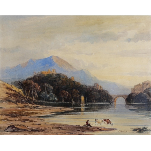 64 - John Varley (1778 - 1842), a castle in North Wales, watercolour, signed, 39cm x 50cm, framed, proven... 